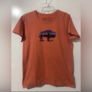 Patagonia Buffalo Shirt Mens Orange Bison Short Sleeve Slim Fit Size L
